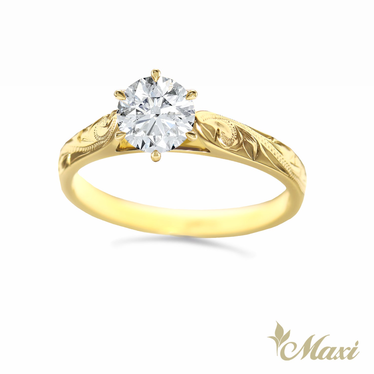 1 Carat Rond Lab-Grown Diamond Hawaiian Engraved Solitaire Ring [14K/18K Gold]