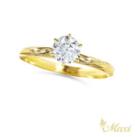 1 Carat Rond Lab-Grown Diamond Hawaiian Engraved Solitaire 2.5mm Ring [14K/18K Gold]