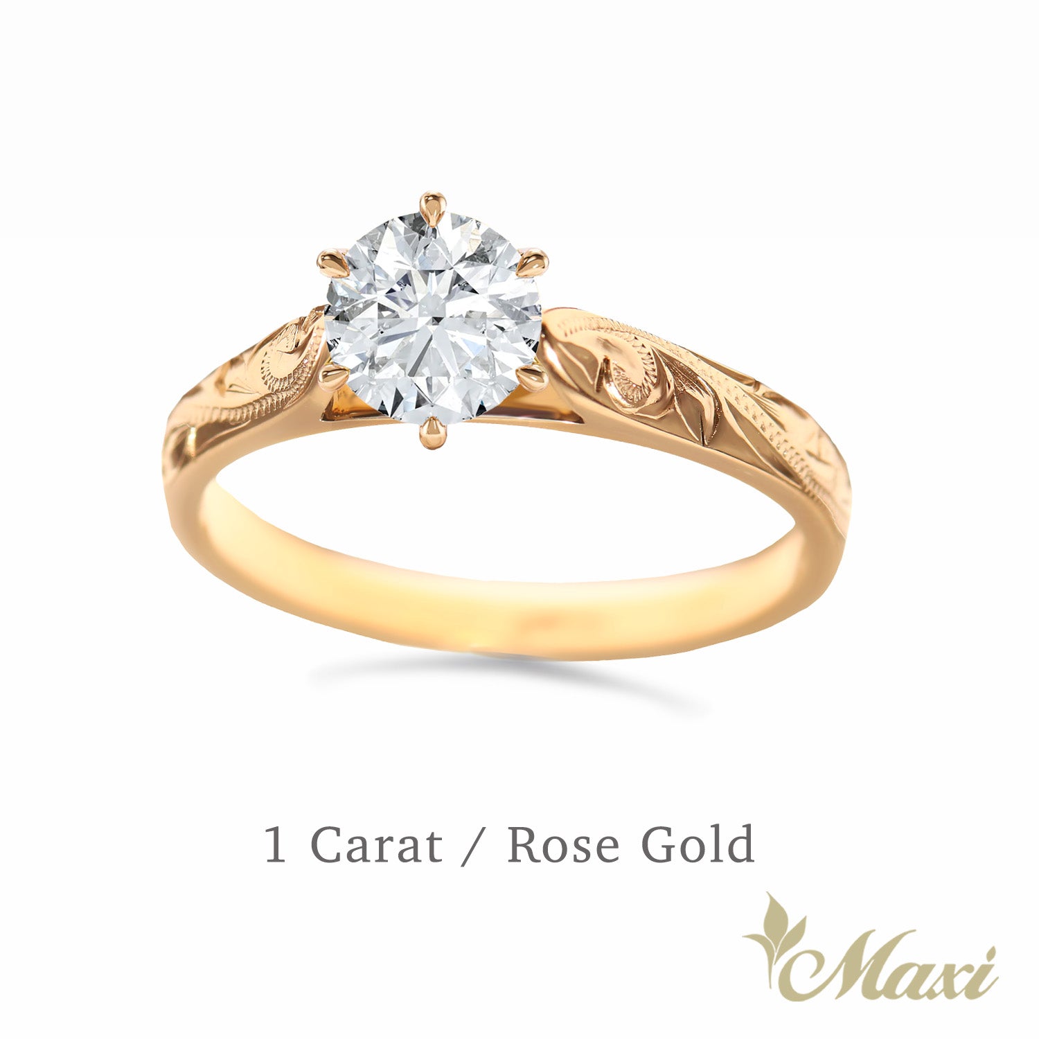 1 Carat Rond Lab-Grown Diamond Hawaiian Engraved Solitaire Ring [14K/18K Gold]