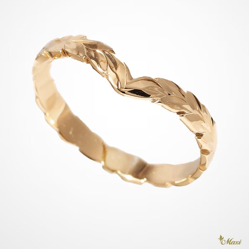 [14K/18K Gold] 3mm Kohola Whale Tail Ring-Hawaiian Maile Pattern-Cutout *Made to Order*