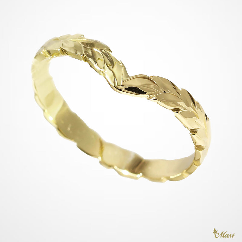 [14K Gold] 3mm Kohola Whale Tail Ring-Hawaiian Maile Pattern-Cutout-Two tone *Made to Order*