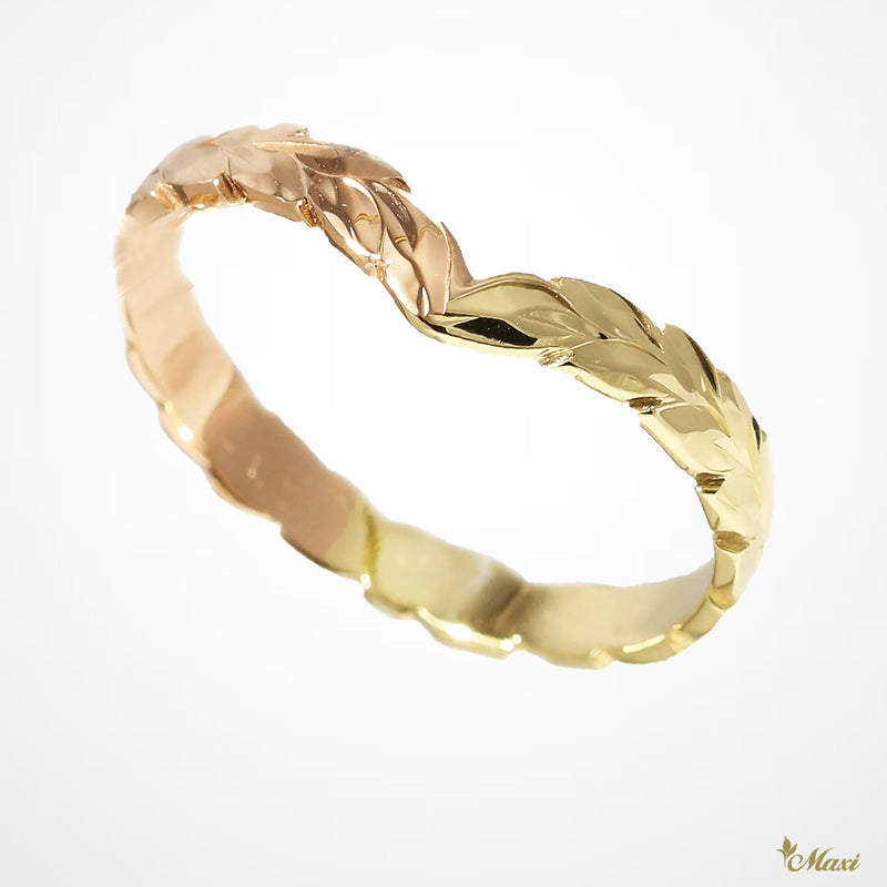 [14K Gold] 3mm Kohola Whale Tail Ring-Hawaiian Maile Pattern-Cutout-Two tone *Made to Order*