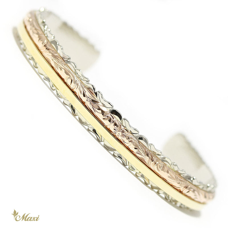 [14K Gold] 3 Tone 8mm width Open Bangle Bracelet*Made-to-order*