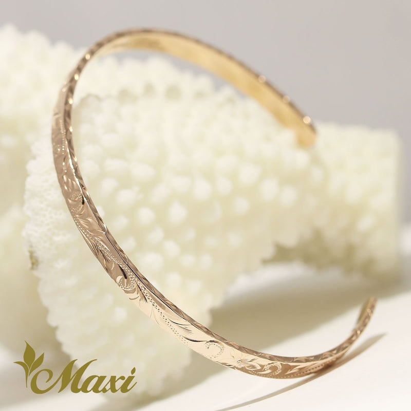 [14K/18K Gold] 4mm Flat Open Bangle Bracelet-Standard Thickness　