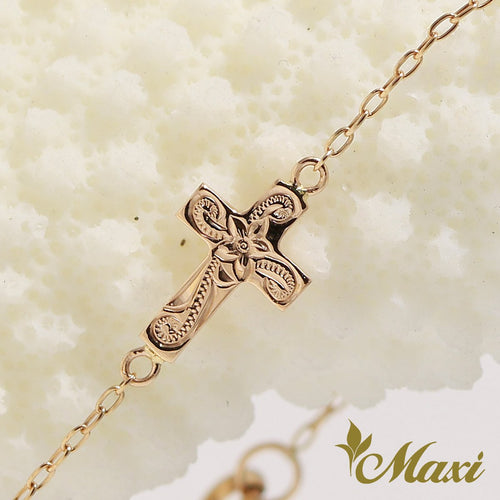 [14K Gold] Cross Charm Bracelet/Anklet with Diamond(B0179)