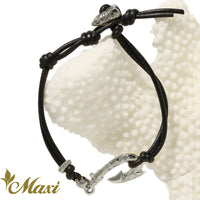 Fish Hook Leather Bracelet [Black Chrome Silver 925]