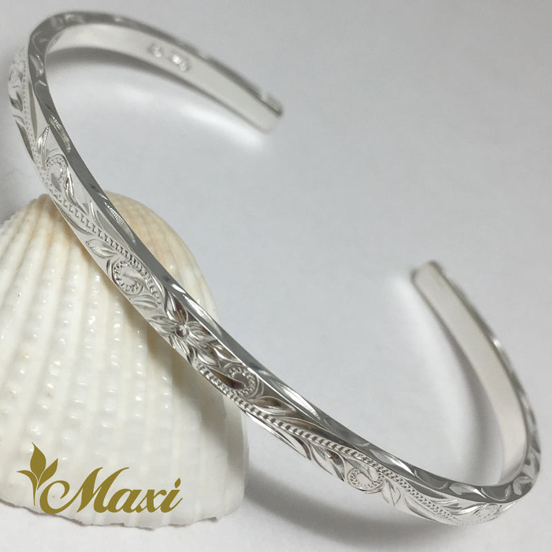 [Silver 925] 3mm Flat Bangle Bracelet -Old English Design *Made-to-order* (B0519-3mm)