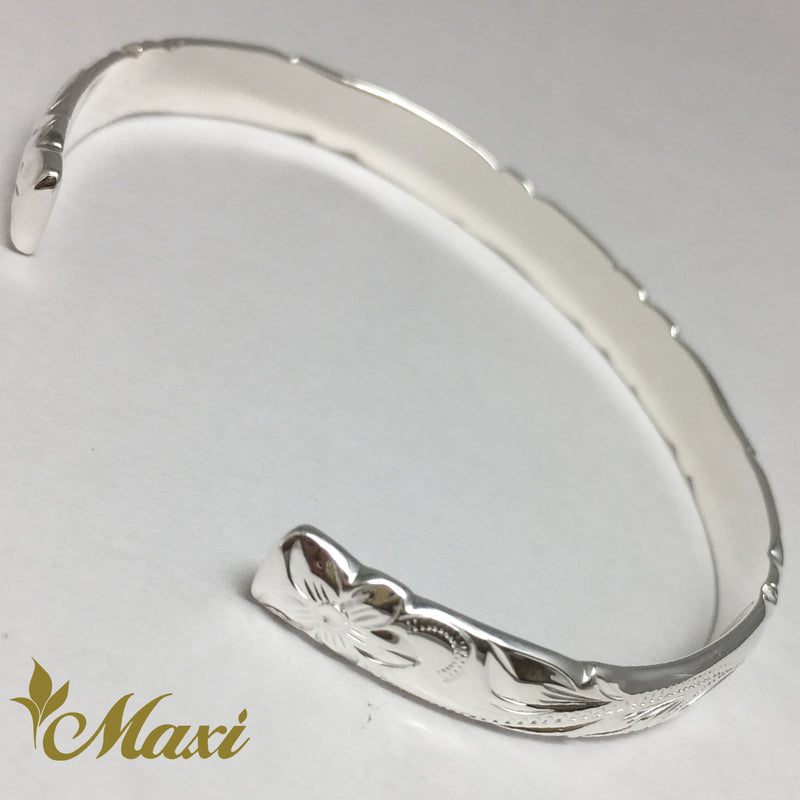 [Silver 925] 6mm Barrel Bangle Bracelet-Old English Design (B0522)