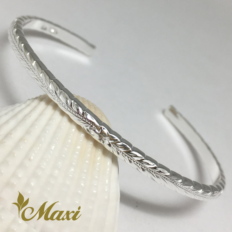 [Silver 925] 3mm Barrel Bangle Bracelet -Maile Design (B0523)