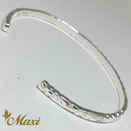 [Silver 925] 3mm Barrel Bangle Bracelet-Old English Design (B0524)