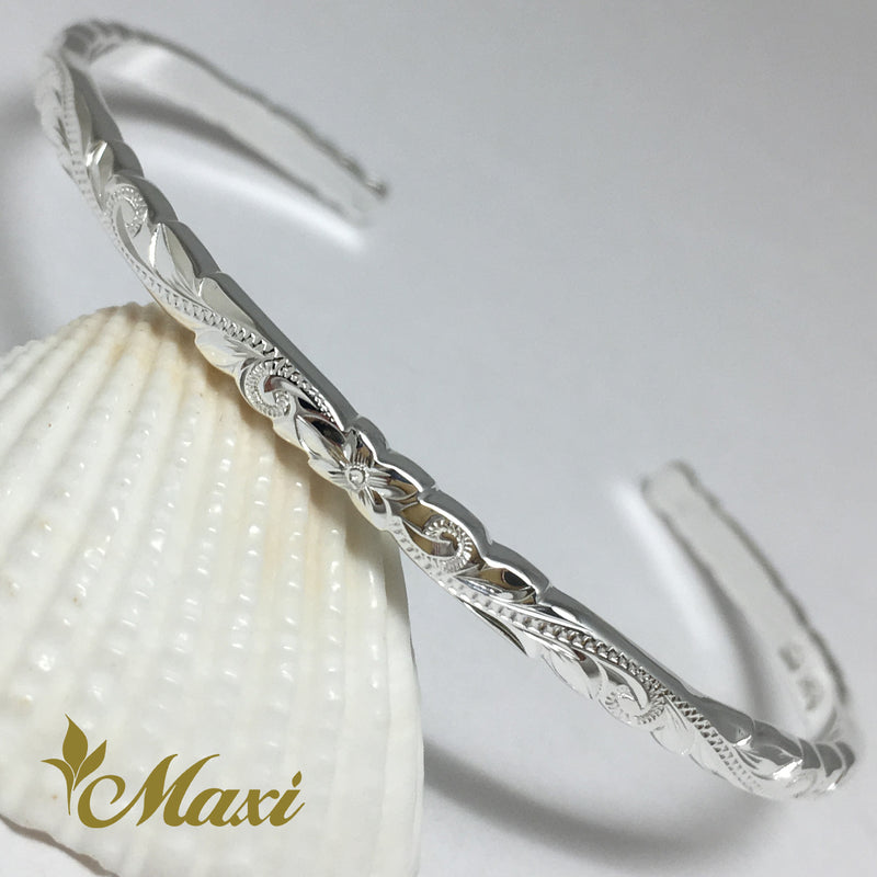 [Silver 925] 3mm Barrel Bangle Bracelet-Old English Design (B0524)