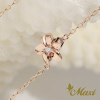 [14K/18K Gold] Hawaiian Plumeria Flower Bracelet/Anklet with Diamond-Large (B0557-Large)