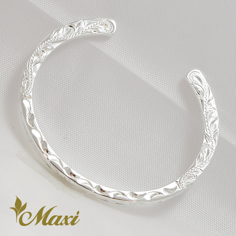 [Silver 925] 4mm Flat Wave Side Bangle Bracelet *Made-to-order* (B0577)