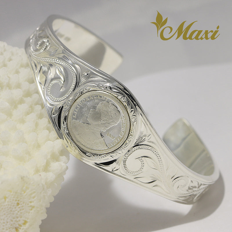 [Silver 925] Replica Liliuokalani Coin 25mm Bangle Bracelet (B0604 Large) Made to Order