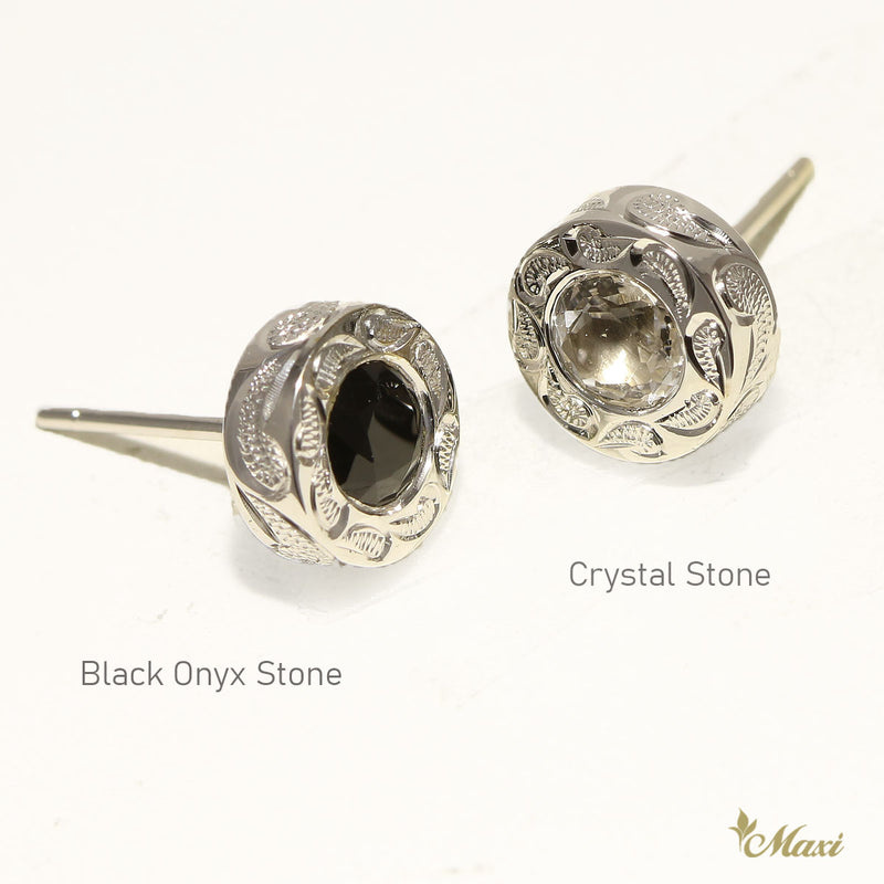 [14K Gold] Round Pierced Earring with Stone*Made-to-order* (E0026)