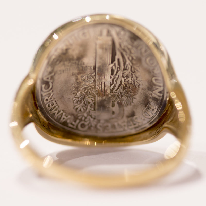 14K Yellow Gold Mercury Dime Wrap Ring