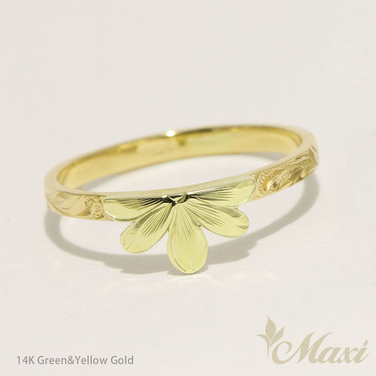 Naupaka Green and Yellow gold Ring