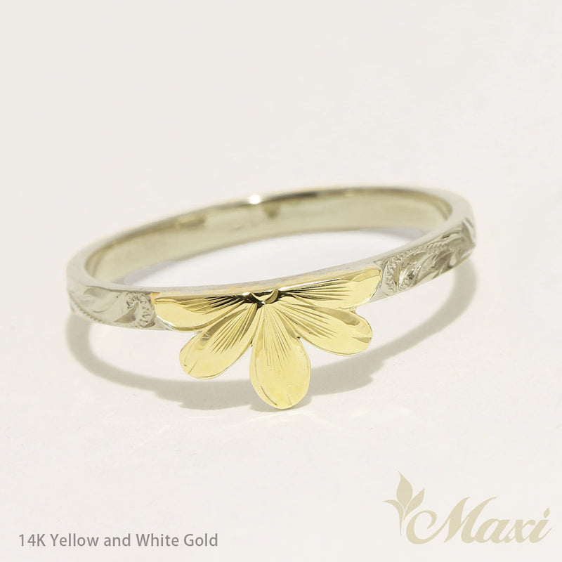 Naupaka Whilte and Yellow gold Ring