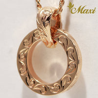 [14K Gold] Circle Pendant-Hand Engraved Scroll Design (P0127)