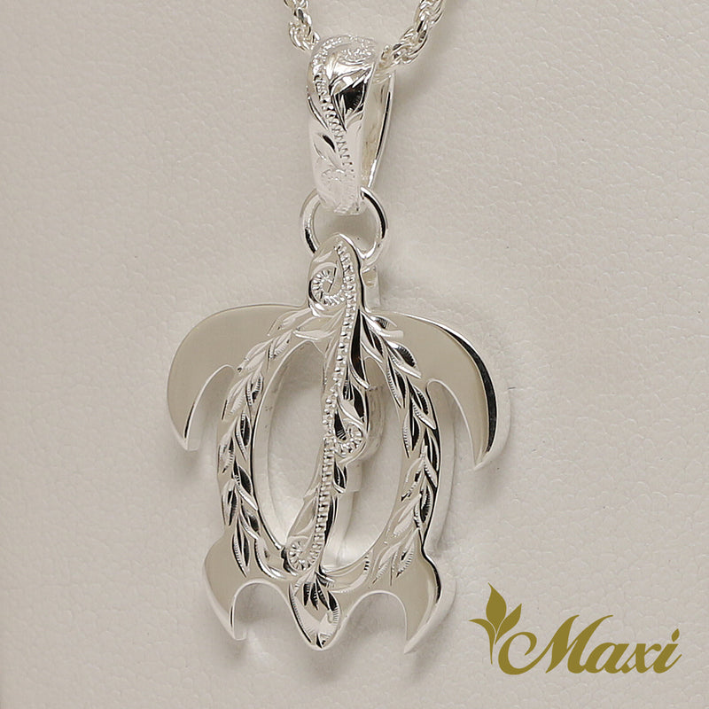 [Silver 925] Honu Pendant Large-Hand Engraved Traditional Hawaiian Design (P0357)