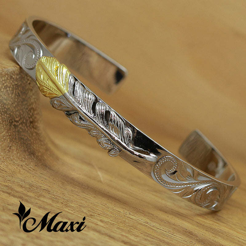 [Black Chrome Silver 925] Feather Bangle Bracelet*Made-to-order* (B0424)