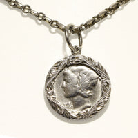 Mercury Dime Coin Pendant-Small [Black Chrome Silver 925]