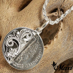 [Silver 925] Half Mercury Dime Pendant-Hand Engraved Traditional Hawaiian Design (P0937)