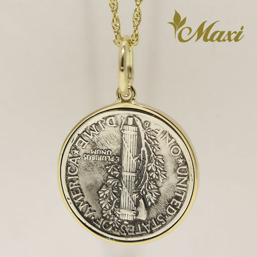 [14K Gold] Mercury Dime Pendant-Small (P0934)