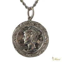 Spinning Mercury Dime Coin Pendant-Large [Black Chrome Silver 925]