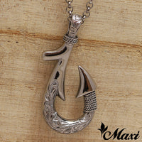 Fish Hook Pendant Small-Double Side Engraving [Black Chrome Silver 925]