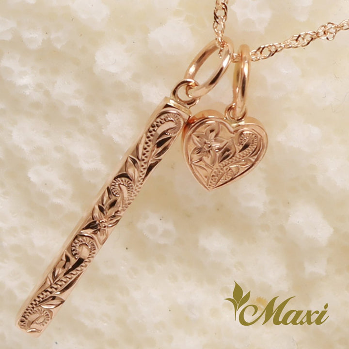 Petite Bar Flat Pendant w/charm [14K18K Gold]