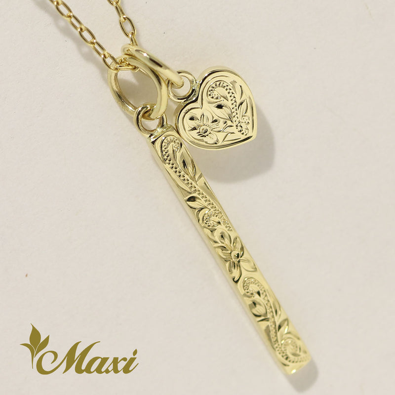 [14K18K Gold]  Petite Bar Pendant with charm *Made-to-order*(P0960+H0129 Set)　ゴールドペンダント　ゴールドネックレス