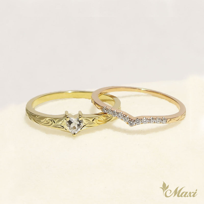 [14K Gold] Heart Shaped Diamond Ring Set [Made to Order] (R0274-Dia)