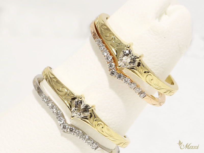 [14K Gold] Heart Shaped Diamond Ring Set [Made to Order] (R0274-Dia)