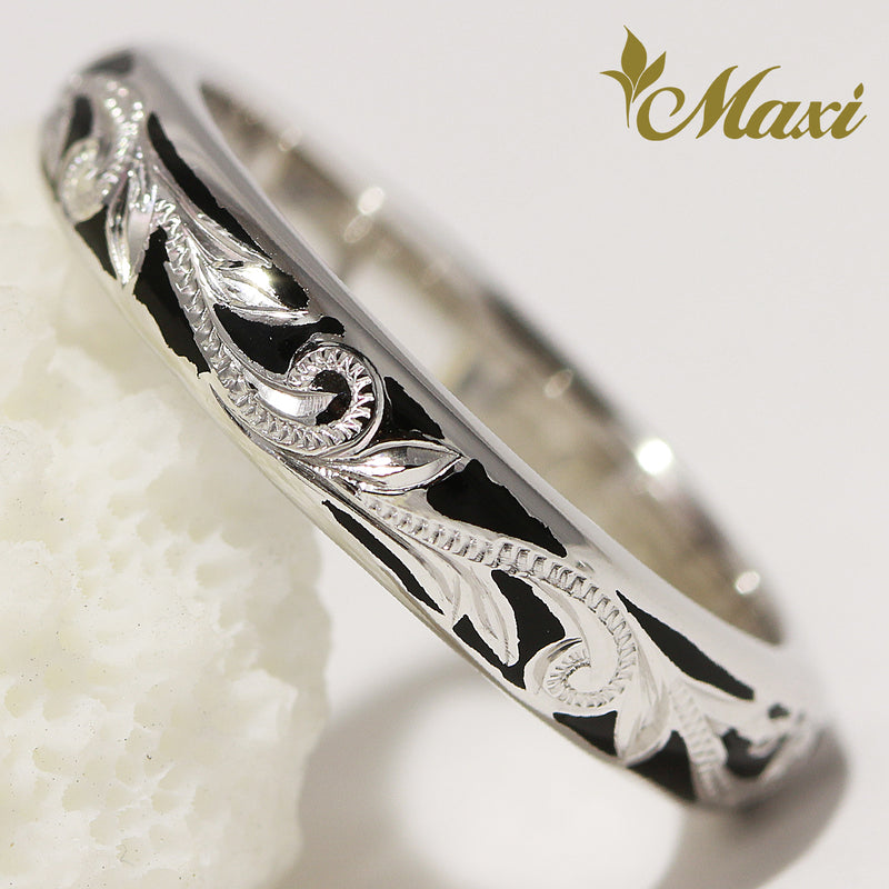 [14K White Gold] Black Enamel 4mm Ring (R0438) Made to Order