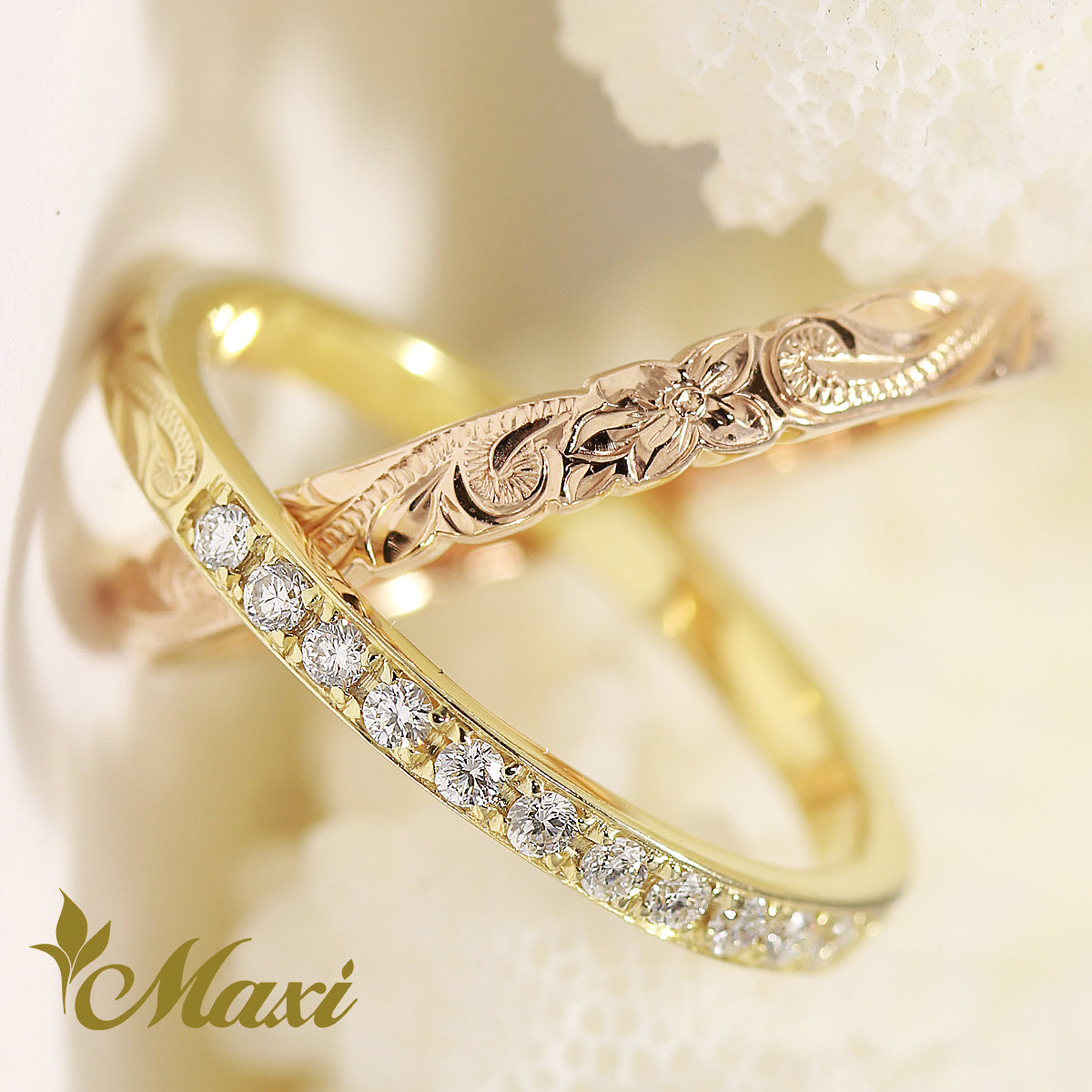 [14K/18K Gold]  Double Ring with Diamond [Made to Order] (R0837)