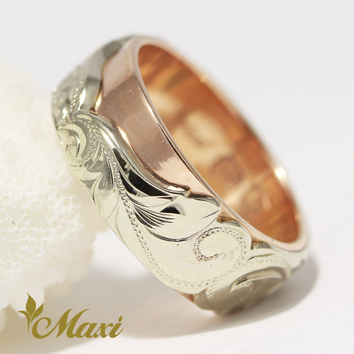 [14K Gold] Two Tone Hawaiian Whale Tail Ring/ 8mm Width [Made to Order]