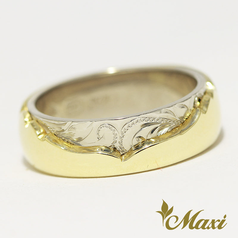 [14K Gold] Two Tone Hawaiian Whale Tail Ring/ 6mm Width [Made to Order]