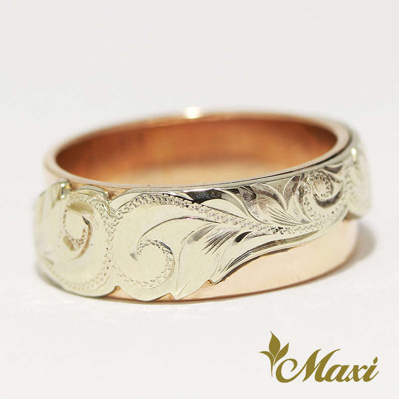 [14K Gold] Two Tone Hawaiian Whale Tail Ring/ 8mm Width [Made to Order]