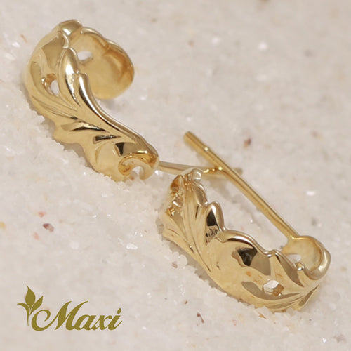 [14K Gold] Cut Out Maile Leaf Pierced Earring *Made-to-order* (E0074)