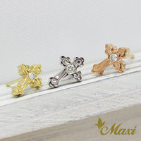 [14K Gold] Leaf Edge Cross Pierced Earring *Made-to-order* (E0150)