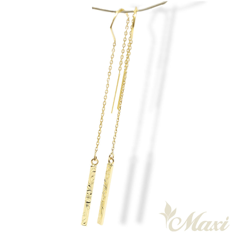 [14K Gold] Hawaiian Hand Engraved Pattern Bar Chain Pierced Earring*Made-to-order*(E0222 holder chain)