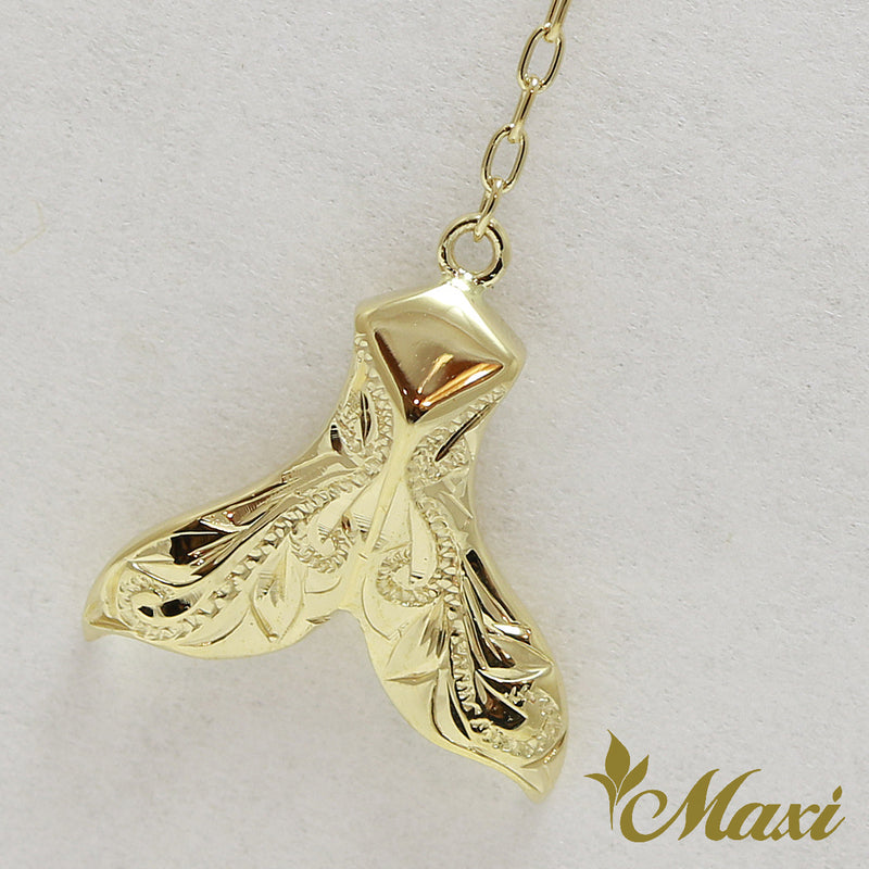 [14K Gold] Rosary Style Necklace Long - Whale Tail Charm  *Made-to-order*(N0347)　14金　ロザリー　ネックレス　クジラ　