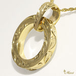 [14K Gold] Circle Pendant-Hand Engraved Maile Leaf and Waves(P0130)