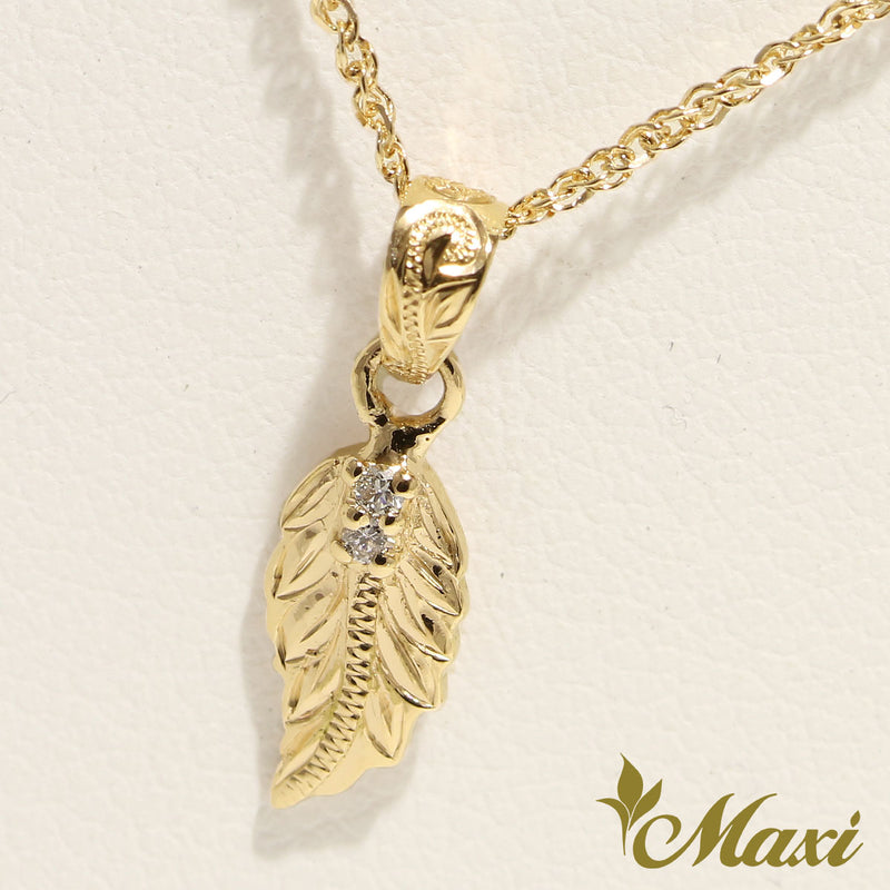 [14K Gold] Petite Maile Leaf Pendant with Diamond(P0830)