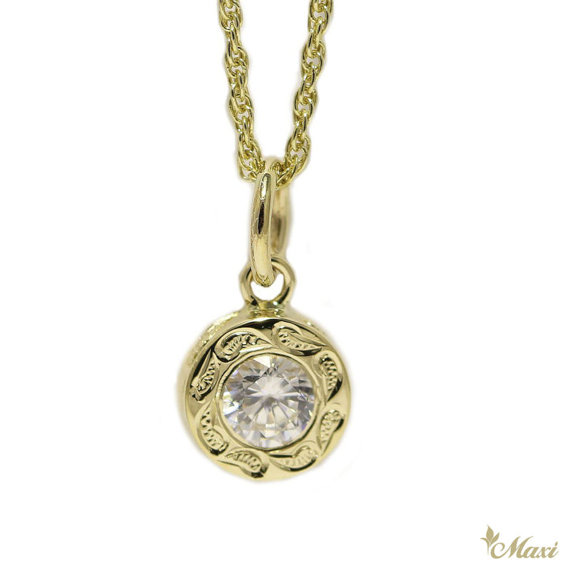 [14K Gold] Round Pendant with Crystal Stone (P0903)