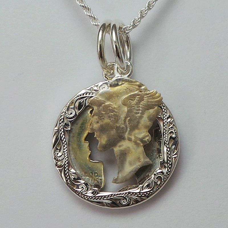 Silver 925 Mercury Dime Silhouette Pendant