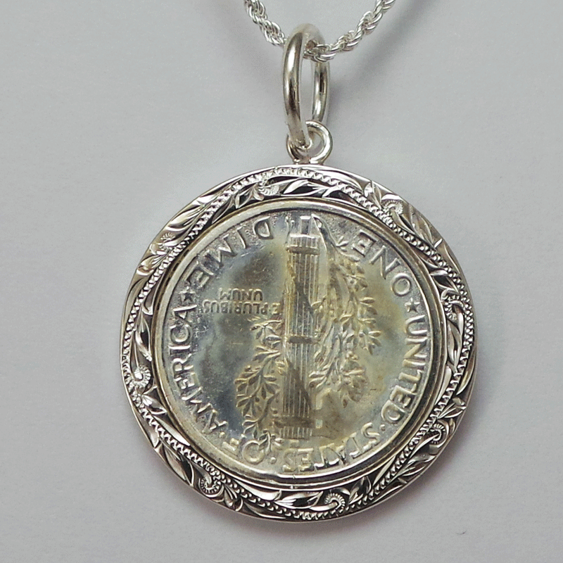 14K Yellow Gold Spinning Mercury Dime Pendant