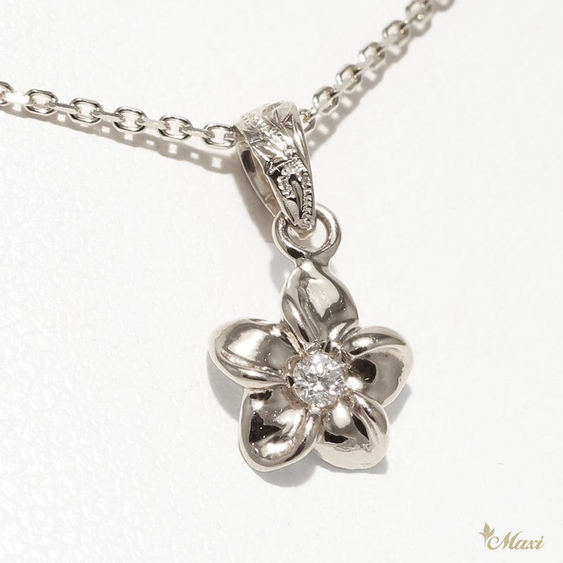 [14K Gold] Hawaiian Plumeria Flower Pendant with Diamond*Made-to-order* (P1137)